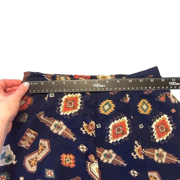 PAMELA B Maxi Skirt Southwestern Print Button Front Navy Blue Rayon Women's VTG - Picture 4 of 6